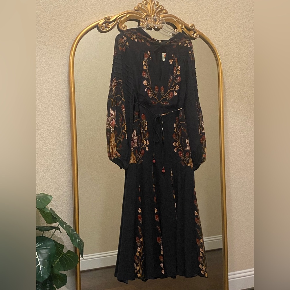 Farm Rio Black Berry Garden Long Sleeve Pleated Maxi Dress Size M - Picture 4 of 14